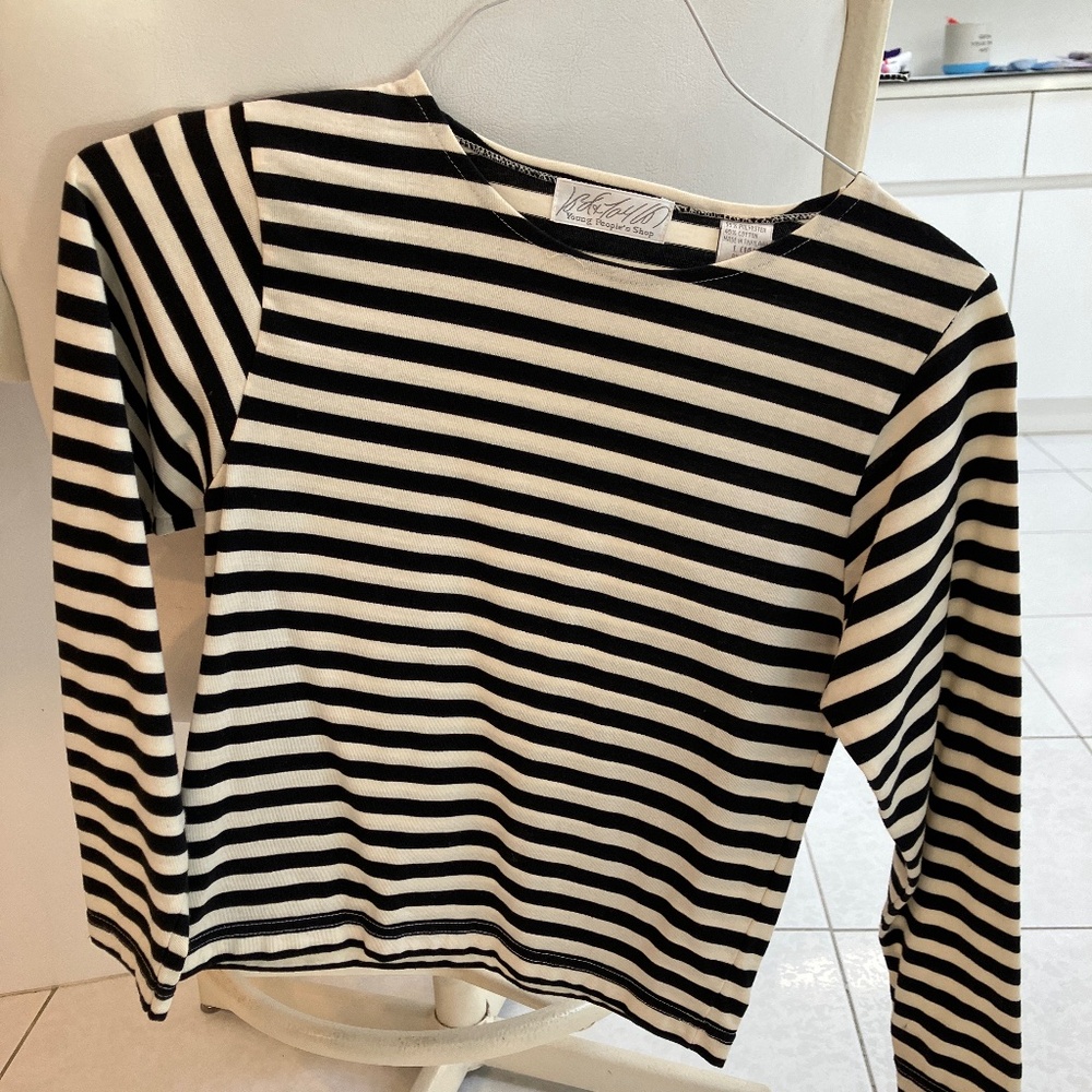 Adorable, black and cream striped long sleeve T-shirt